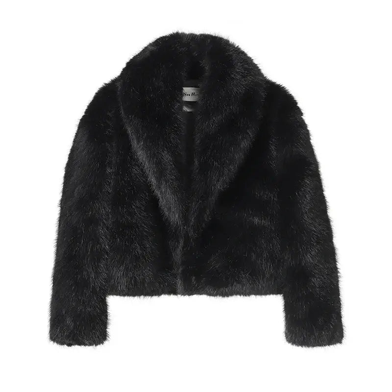 Neo Mint Street Fashion Shawl Collar Faux Fox Fur Coat Women 2024 Winter Cool Girls Black Short Fur Jacket Vintage Chic