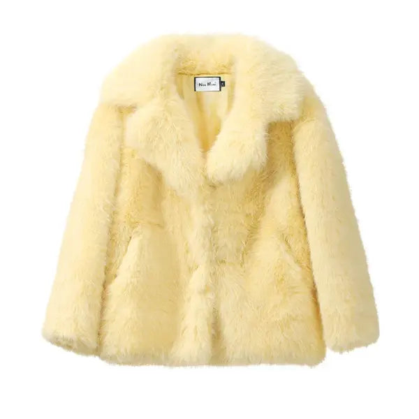 High Quality Women’s Faux Fur Coat – Thick Warm Winter Long Fox Fur Overcoat - yellow long fur coat / XXL
