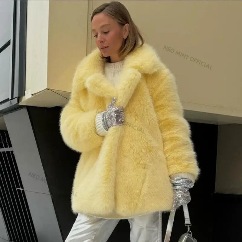 Neo Mint Women Winter 2024 High Quality Luxury Faux Fur Coat Thicken Warm Overcoat Outerwear Hot Girls Solid Long Fox