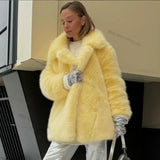 Neo Mint Women Winter 2024 High Quality Luxury Faux Fur Coat Thicken Warm Overcoat Outerwear Hot Girls Solid Long Fox