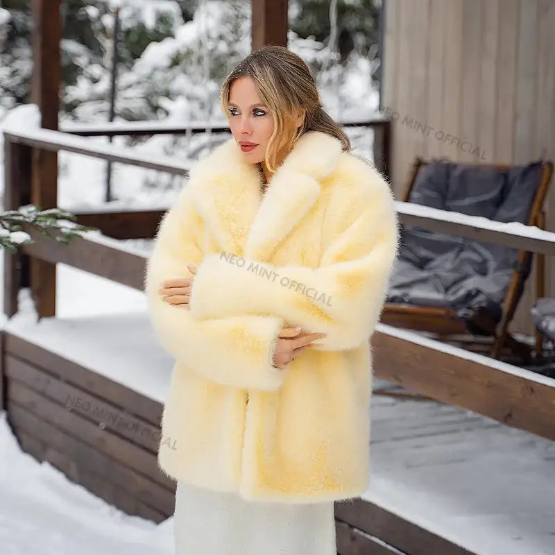 Neo Mint Women Winter 2024 High Quality Luxury Faux Fur Coat Thicken Warm Overcoat Outerwear Hot Girls Solid Long Fox