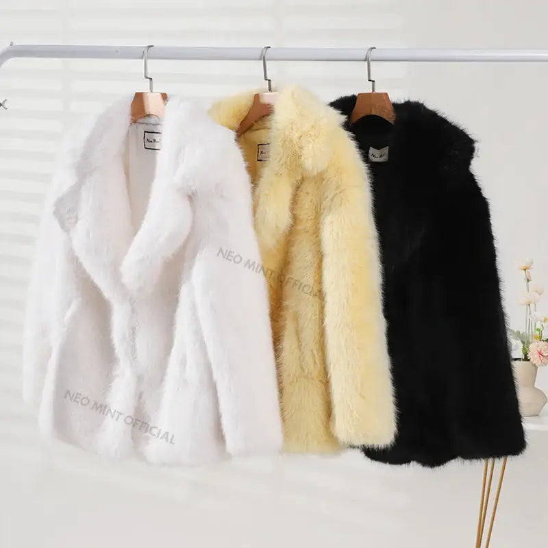 Neo Mint Women Winter 2024 High Quality Luxury Faux Fur Coat Thicken Warm Overcoat Outerwear Hot Girls Solid Long Fox