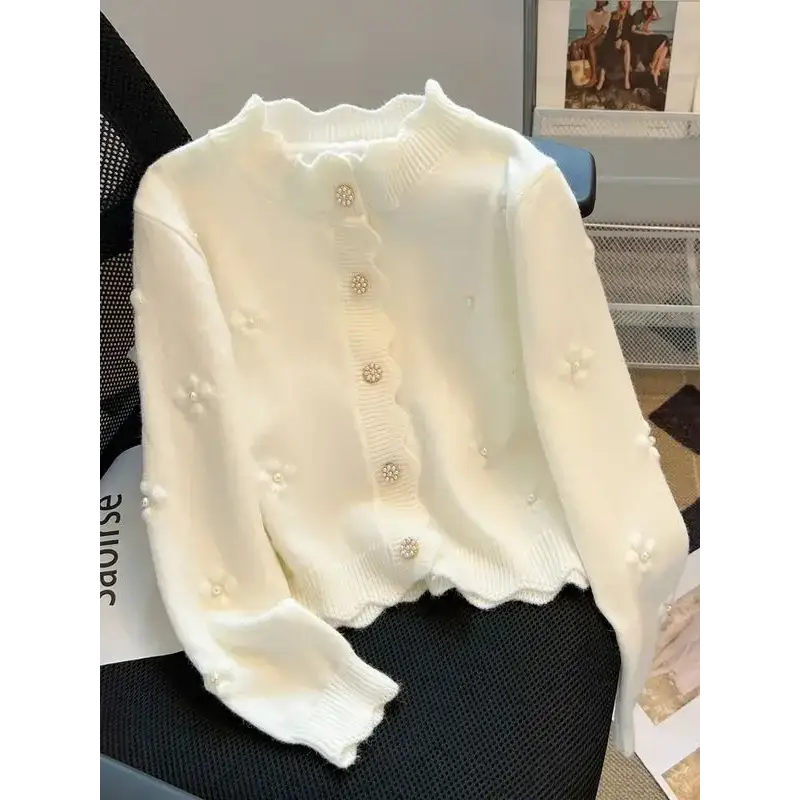 Neploe Simple Fashion Commuter Loose Deading Cardigan Korea All-match Warm Flower Fungus Knitted Winter French Style