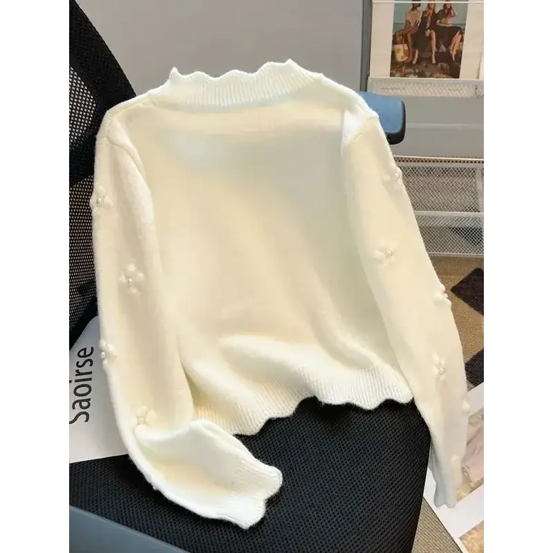 Neploe Simple Fashion Commuter Loose Deading Cardigan Korea All-match Warm Flower Fungus Knitted Winter French Style