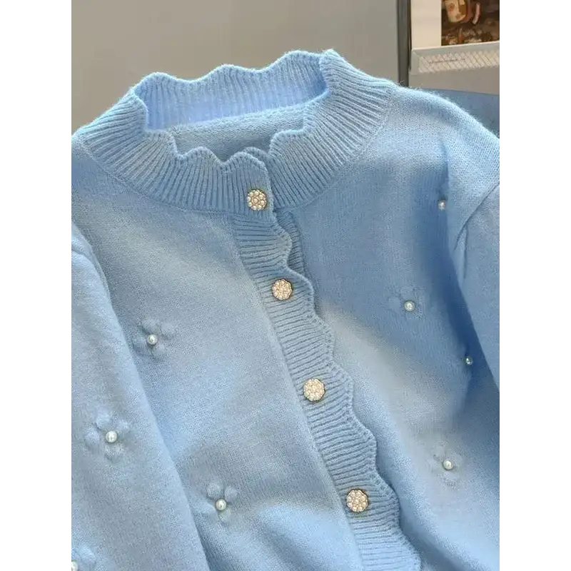 Neploe Simple Fashion Commuter Loose Deading Cardigan Korea All-match Warm Flower Fungus Knitted Winter French Style