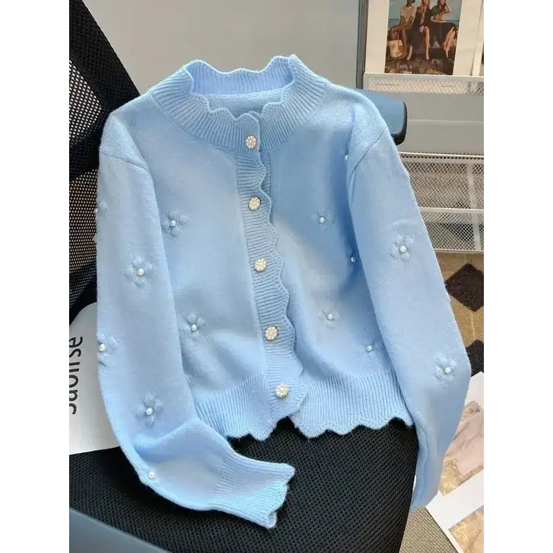 Neploe Simple Fashion Commuter Loose Deading Cardigan Korea All-match Warm Flower Fungus Knitted Winter French Style