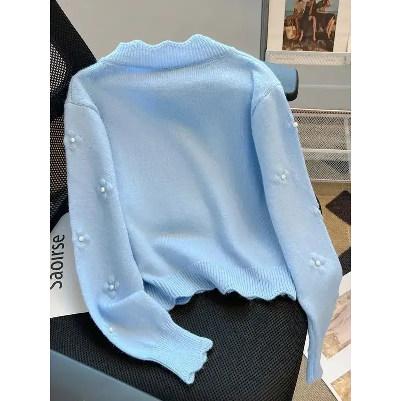 Neploe Simple Fashion Commuter Loose Deading Cardigan Korea All-match Warm Flower Fungus Knitted Winter French Style