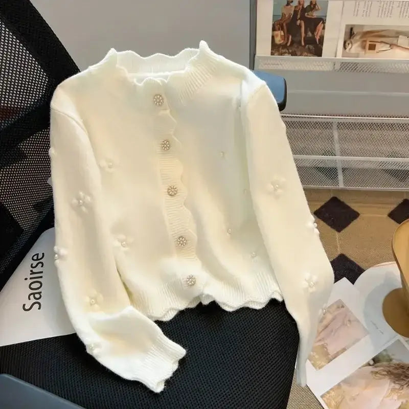 Neploe Simple Fashion Commuter Loose Deading Cardigan Korea All-match Warm Flower Fungus Knitted Winter French Style