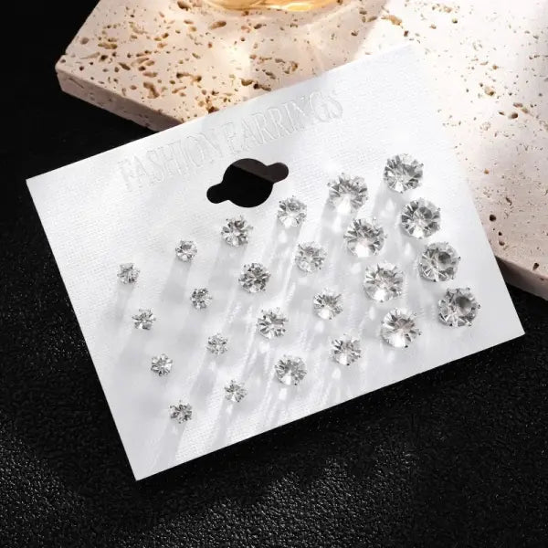 New 12 Pair/Pack White Shiny Wedding Stud Earrings Set For Women Men Crystal Jewelry Accessories Oorbellen Jewelry