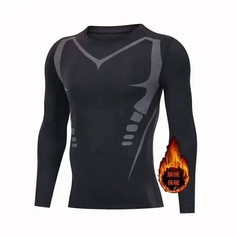 New 2-pieces Winter Warm Men Underwear Set Fleece Thermal Undershirts Long Johns Compression Tights Fitness Sports