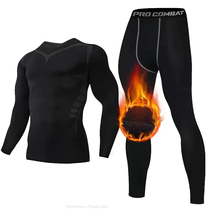 New 2-pieces Winter Warm Men Underwear Set Fleece Thermal Undershirts Long Johns Compression Tights Fitness Sports