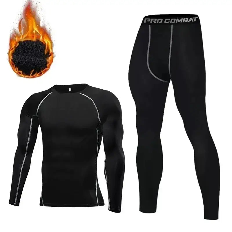 New 2-pieces Winter Warm Men Underwear Set Fleece Thermal Undershirts Long Johns Compression Tights Fitness Sports