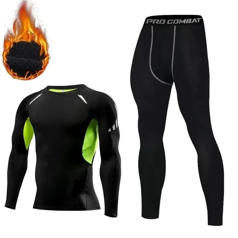New 2-pieces Winter Warm Men Underwear Set Fleece Thermal Undershirts Long Johns Compression Tights Fitness Sports