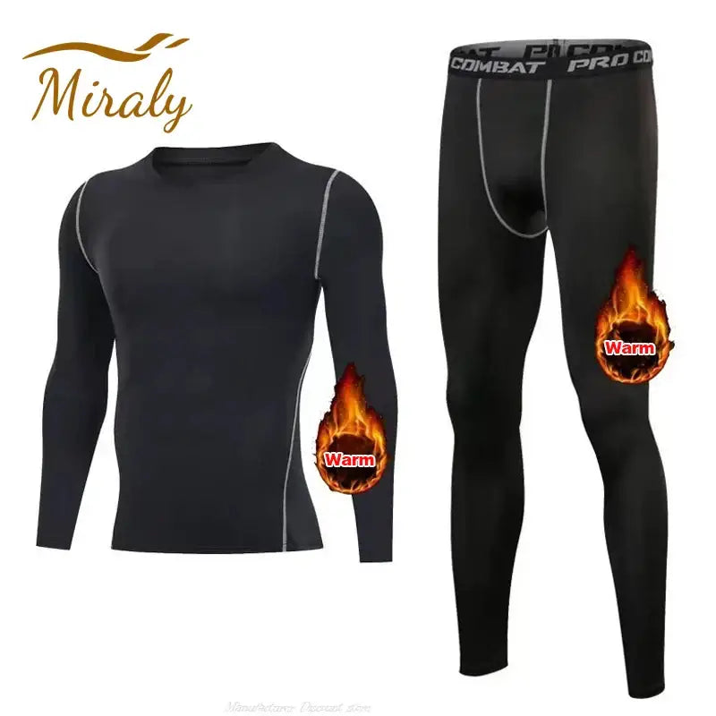 New 2-pieces Winter Warm Men Underwear Set Fleece Thermal Undershirts Long Johns Compression Tights Fitness Sports