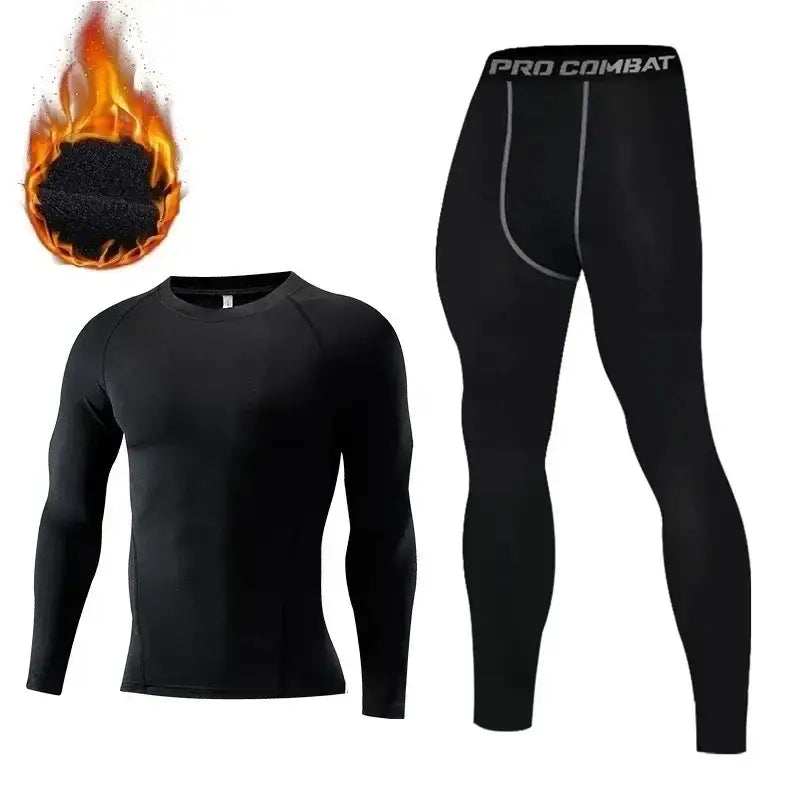 New 2-pieces Winter Warm Men Underwear Set Fleece Thermal Undershirts Long Johns Compression Tights Fitness Sports