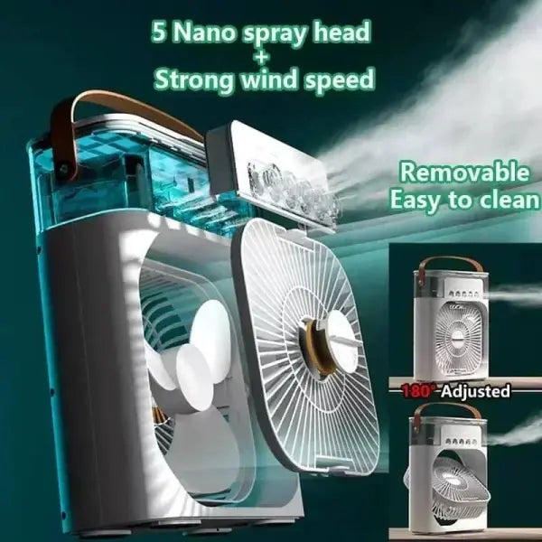 New 3 In 1 Fan AIr Conditioner Household Mini Air Cooler LED Night Light Portable Humidifier Air Adjustment Fan Office