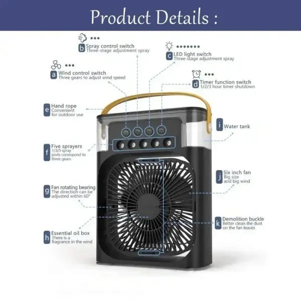 New 3 In 1 Fan AIr Conditioner Household Mini Air Cooler LED Night Light Portable Humidifier Air Adjustment Fan Office