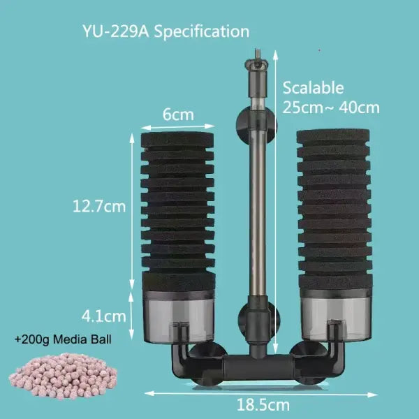 New Biochemical Sponge Filter: Air-Driven Bio-Foam Skimmer & Filter for Fish Tanks - YU-229 with balls