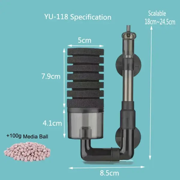 New Biochemical Sponge Filter: Air-Driven Bio-Foam Skimmer & Filter for Fish Tanks - YU-118 with balls