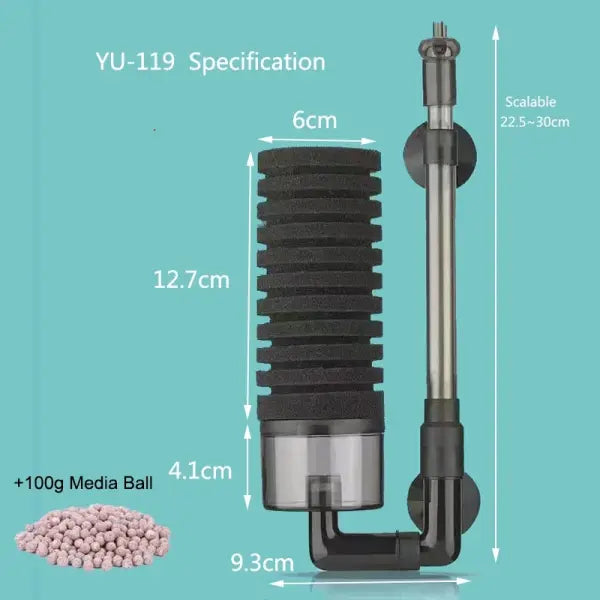 New Biochemical Sponge Filter: Air-Driven Bio-Foam Skimmer & Filter for Fish Tanks - YU-119 with balls