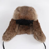 Men’s Russian Rabbit Fur Trapper Hat – Thick Winter Bomber Cap