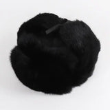 Men’s Russian Rabbit Fur Trapper Hat – Thick Winter Bomber Cap - Black / 57cm