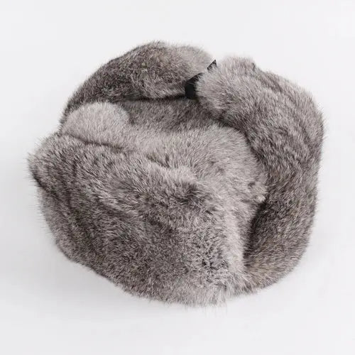 Men’s Russian Rabbit Fur Trapper Hat – Thick Winter Bomber Cap - rabbit grey / 56cm