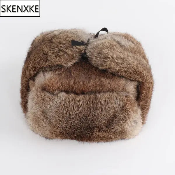 Men’s Russian Rabbit Fur Trapper Hat – Thick Winter Bomber Cap