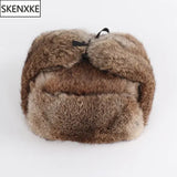 Men’s Russian Rabbit Fur Trapper Hat – Thick Winter Bomber Cap
