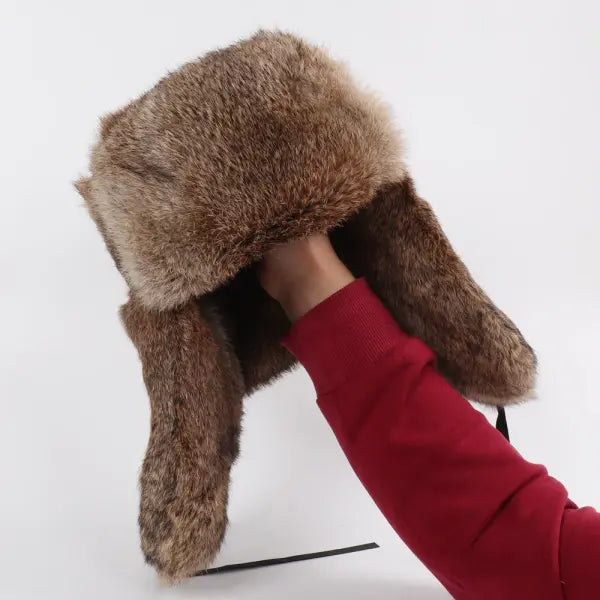 Men’s Russian Rabbit Fur Trapper Hat – Thick Winter Bomber Cap
