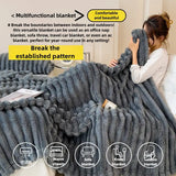 Artificial Rabbit Plush Throw Blanket Striped Knit Ultimate Warmth