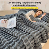 Artificial Rabbit Plush Throw Blanket Striped Knit Ultimate Warmth