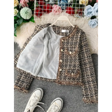 New Autumn Winter Vintage Tweed Jacket Coat Women Small Fragrance Patchwork Korean Woollen Cropped Coats Elegant Short