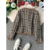 New Autumn Winter Vintage Tweed Jacket Coat Women Small Fragrance Patchwork Korean Woollen Cropped Coats Elegant Short
