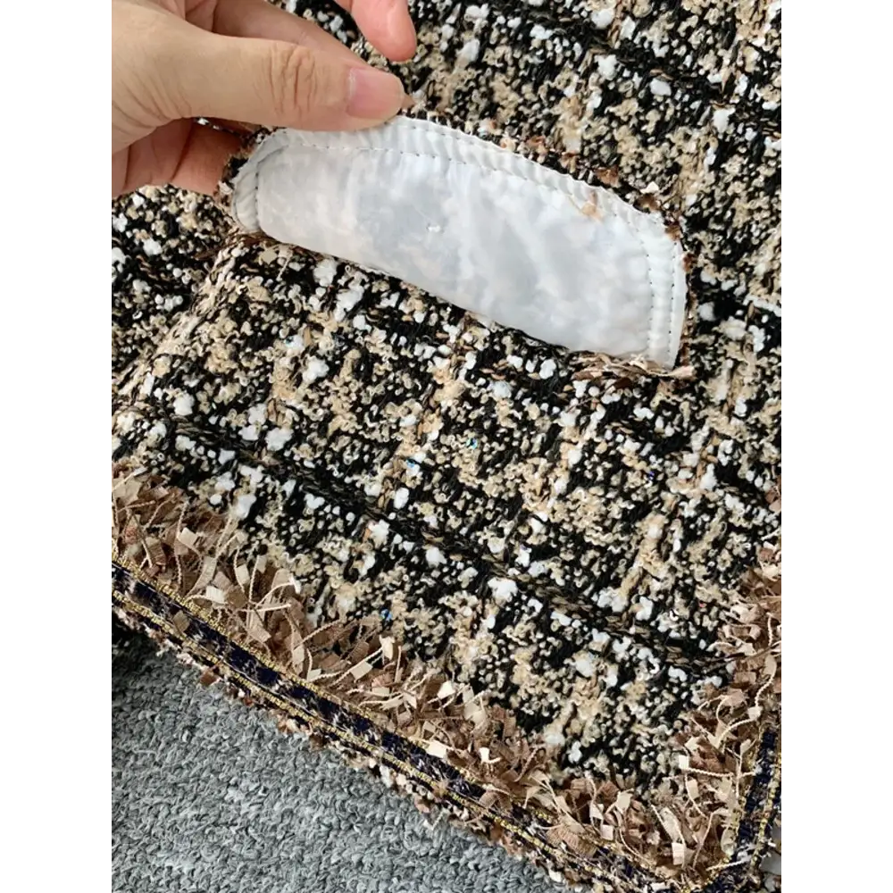 New Autumn Winter Vintage Tweed Jacket Coat Women Small Fragrance Patchwork Korean Woollen Cropped Coats Elegant Short