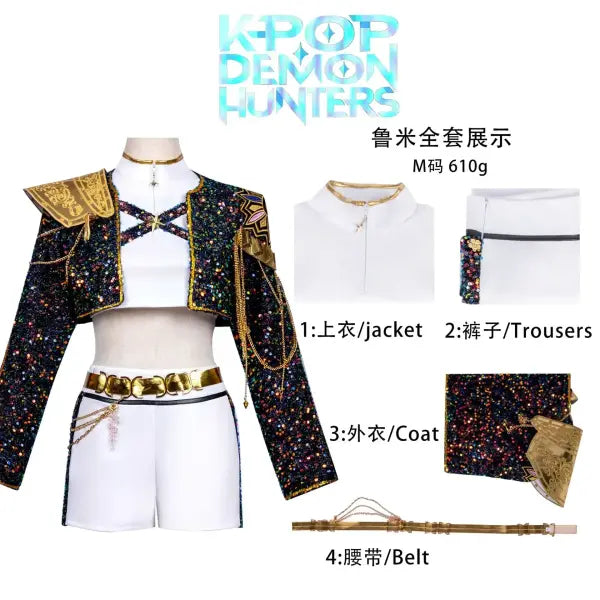 Women’s Black & Gold K-Pop Demon Hunters Cosplay Costume – Halloween Party Outfit - Rumi Costume / XXXL