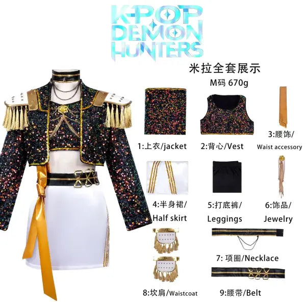 Women’s Black & Gold K-Pop Demon Hunters Cosplay Costume – Halloween Party Outfit - Mira Costume / 140