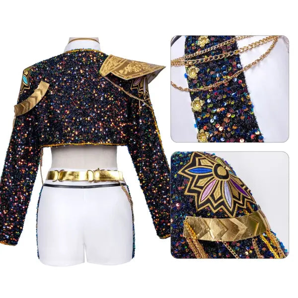 Women’s Black & Gold K-Pop Demon Hunters Cosplay Costume – Halloween Party Outfit