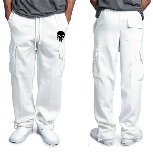 New Casual Men’s Fitness Sweatpants – Elastic Waist Drawstring Sports Pants with Pockets - WHITE / XL