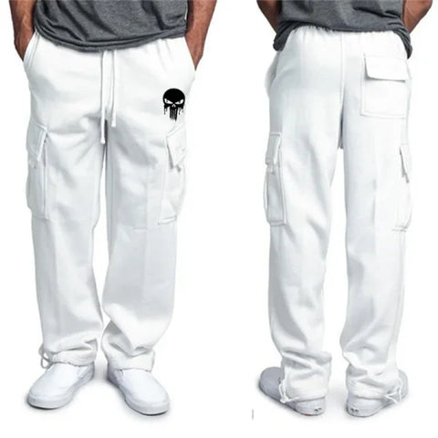 New Casual Men’s Fitness Sweatpants – Elastic Waist Drawstring Sports Pants with Pockets - WHITE / XL