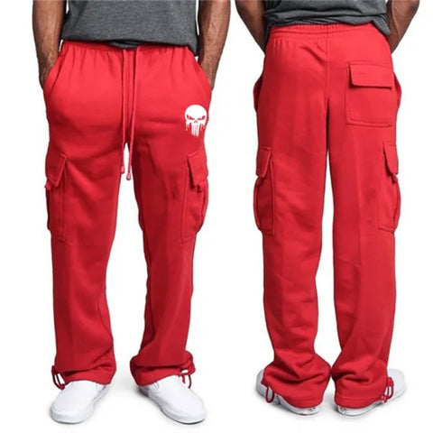 New Casual Men’s Fitness Sweatpants – Elastic Waist Drawstring Sports Pants with Pockets - Red / 3XL