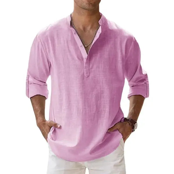 Cotton Linen Casual Shirts Four Seasons Breathable Everyday Wear - Pink / S
