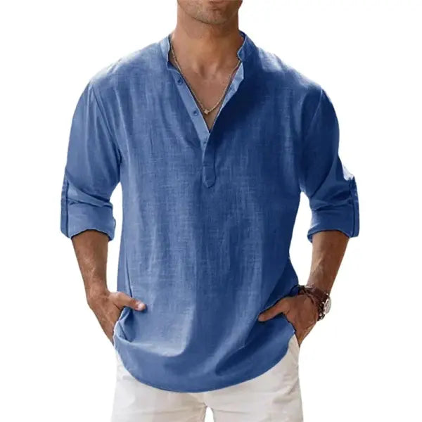 Cotton Linen Casual Shirts Four Seasons Breathable Everyday Wear - Denim Blue / S