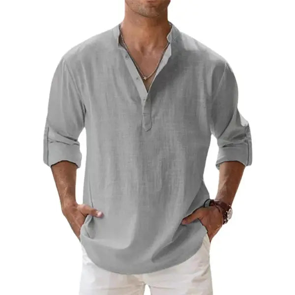 Cotton Linen Casual Shirts Four Seasons Breathable Everyday Wear - Grey / S