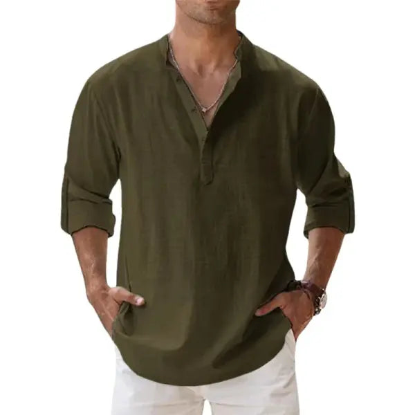 Cotton Linen Casual Shirts Four Seasons Breathable Everyday Wear - Army Green / M