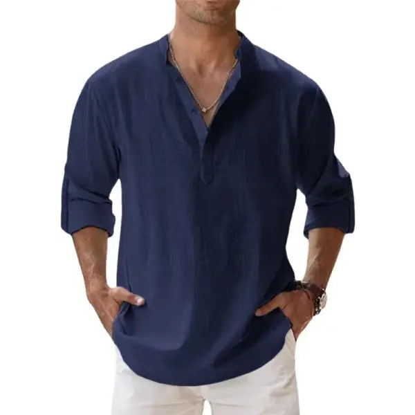 Cotton Linen Casual Shirts Four Seasons Breathable Everyday Wear - Navy / S