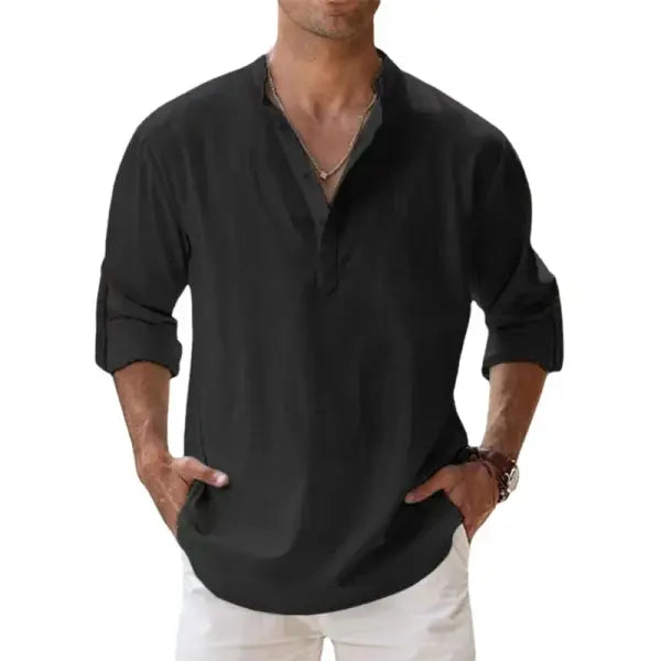 Cotton Linen Casual Shirts Four Seasons Breathable Everyday Wear - Black / S