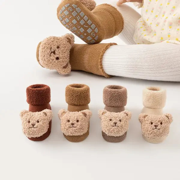 Cute Cartoon Bear Baby Socks – Winter Soft Cotton Anti-Slip for Boys & Girls