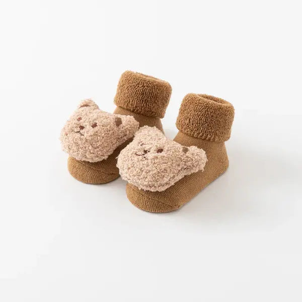 Cute Cartoon Bear Baby Socks – Winter Soft Cotton Anti-Slip for Boys & Girls - Yellow / 0-1Years(S)