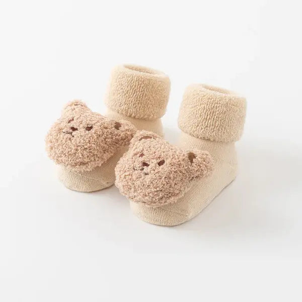 Cute Cartoon Bear Baby Socks – Winter Soft Cotton Anti-Slip for Boys & Girls - Beige / 1-3Years(M)
